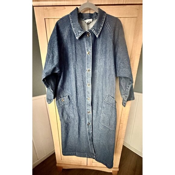 OshKosh B'gosh Jackets & Blazers - Osh Kosh Adult Size L Denim Duster Trench Chore Coat Long Jacket Made In USA